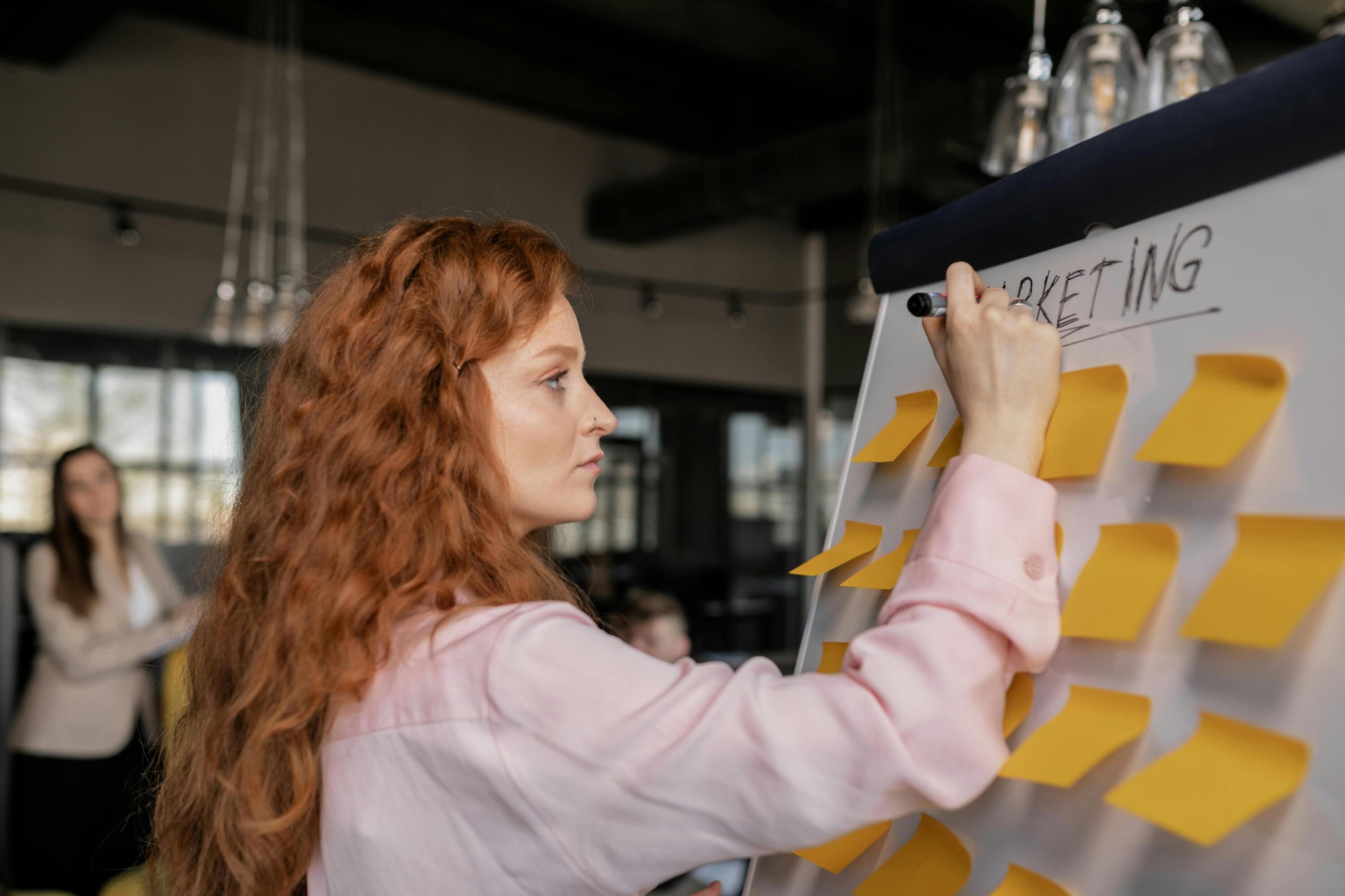Photo by Alena Darmel: https://www.pexels.com/photo/photo-of-a-woman-writing-on-a-whiteboard-with-sticky-notes-7710047/